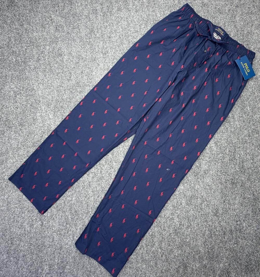 Polo Ralph Lauren Mens Medium Sleep Pants Navy Red Pony Print 100% Cotton NWT